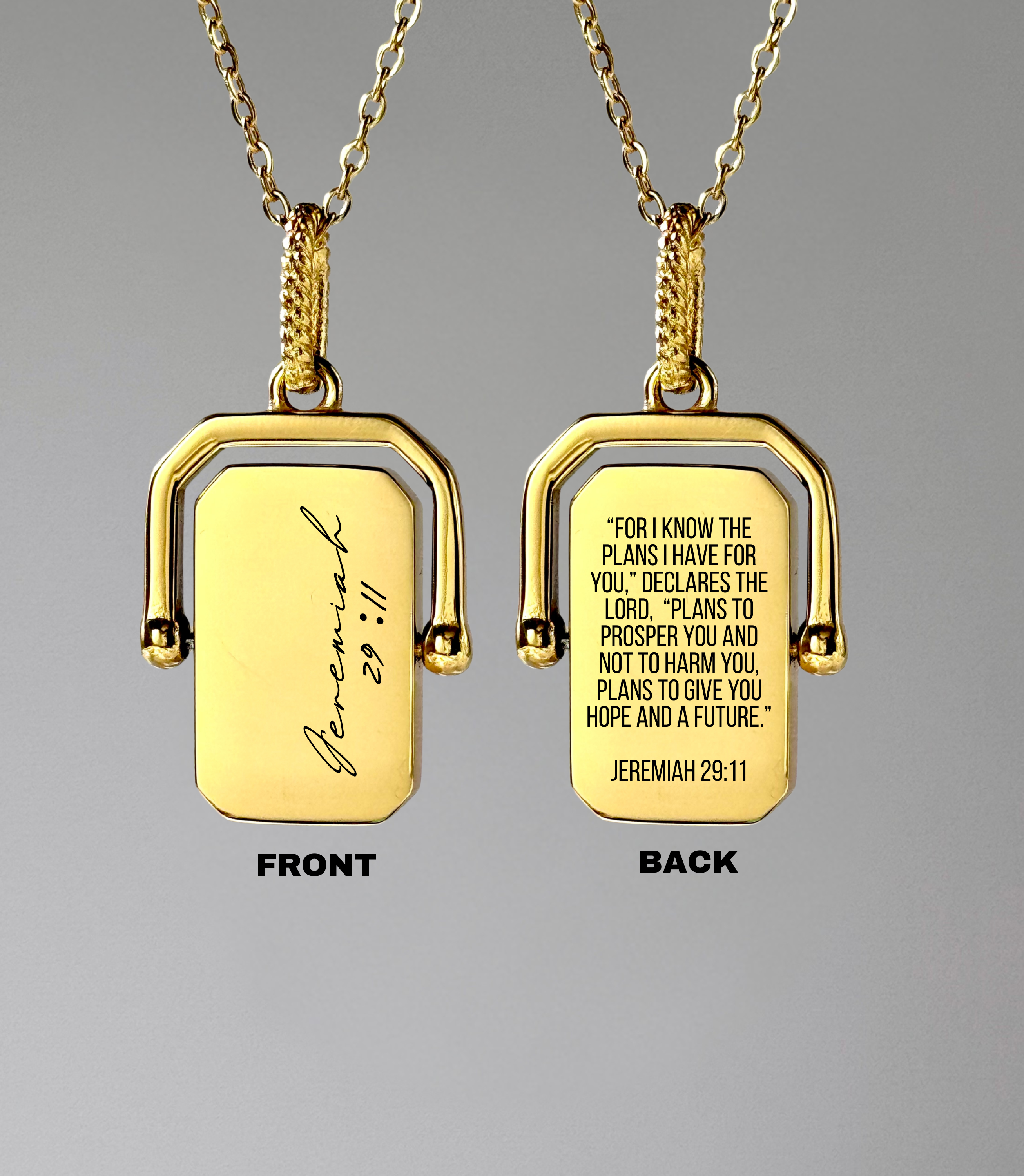 Jeremiah 29:11 Rotating Rectangle Pendant Necklace