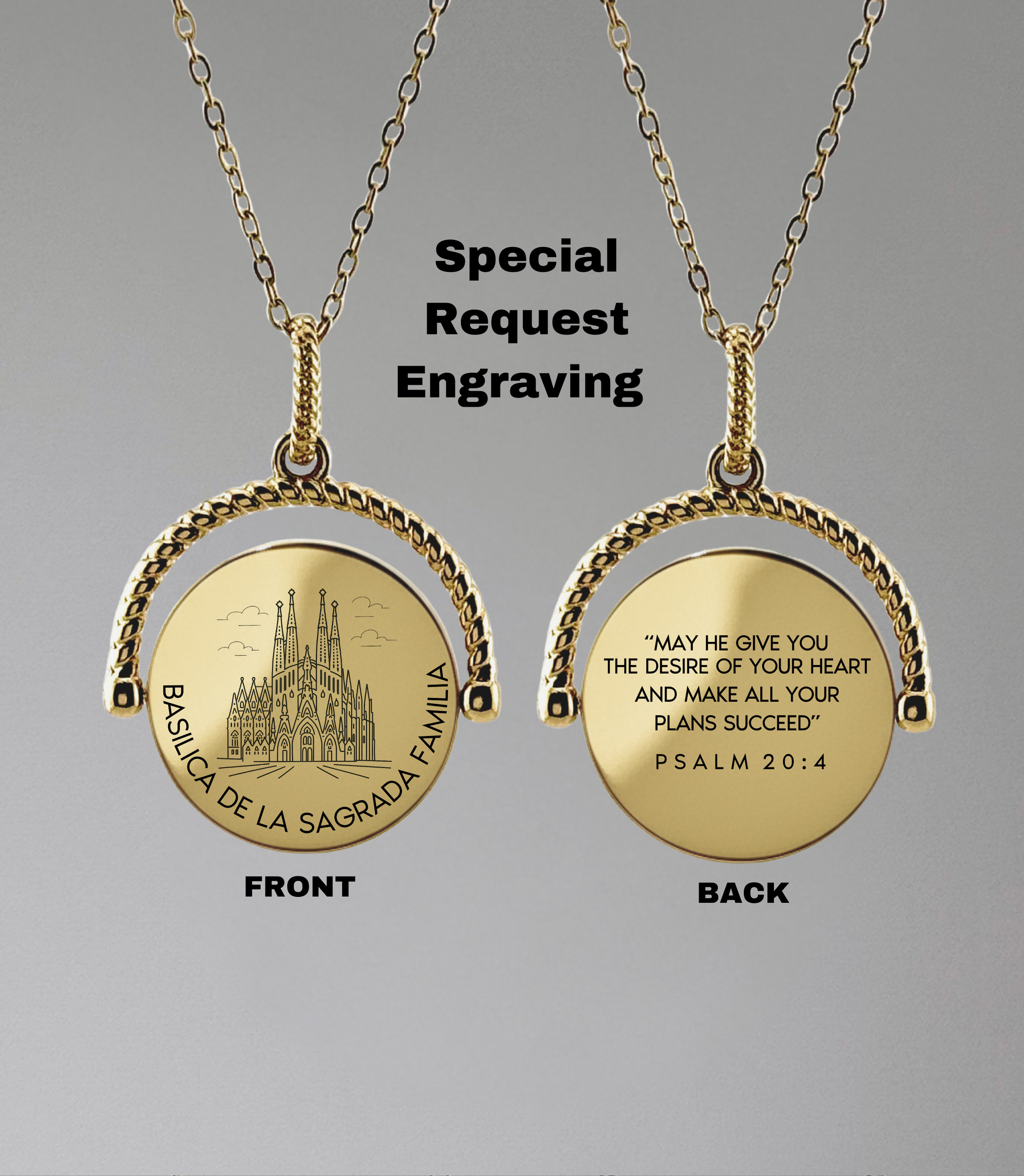 CUSTOM SCRIPTURE Rotating Round Pendant Necklace