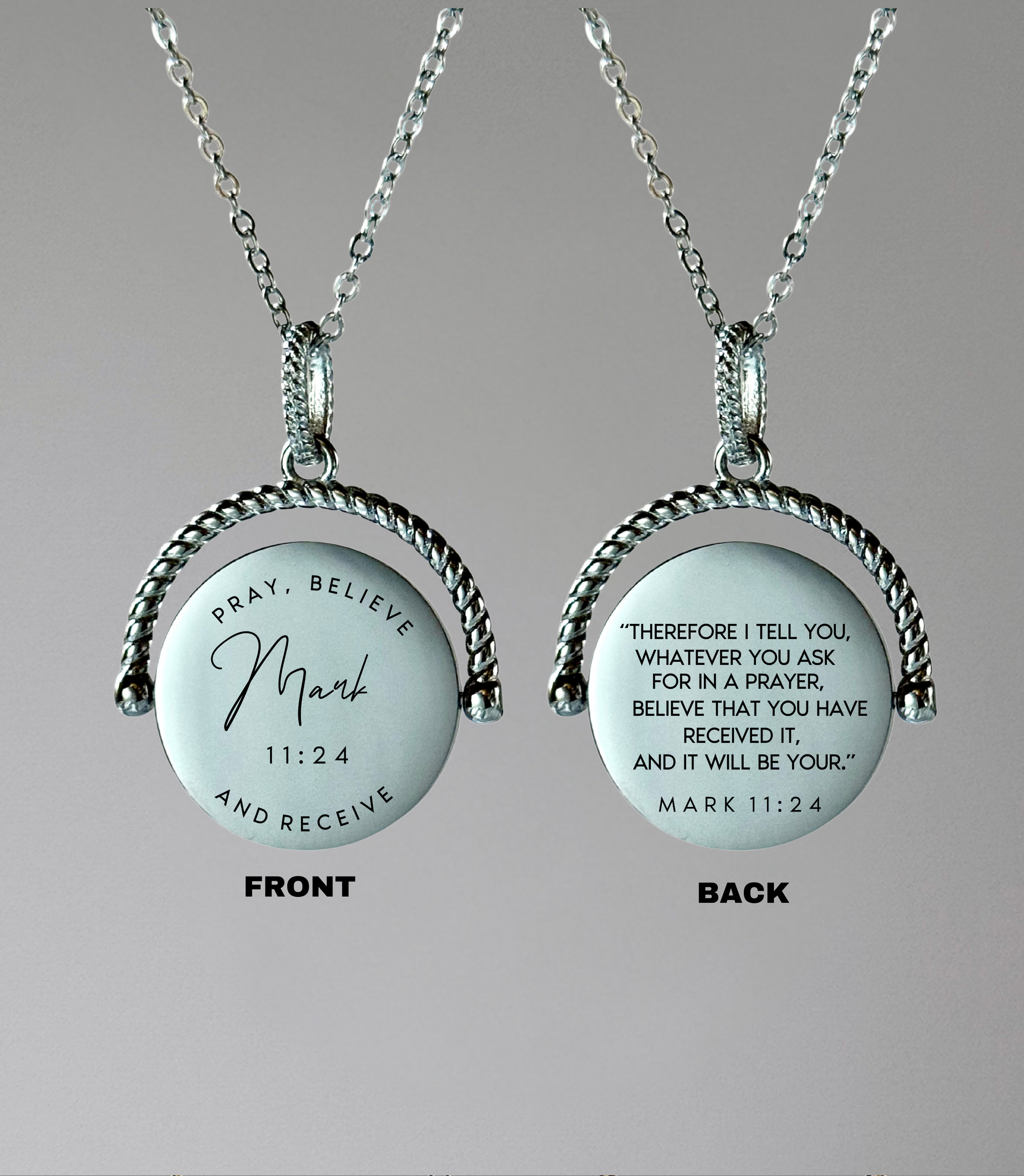 Mark 11:24 Rotating Round Pendant Necklace