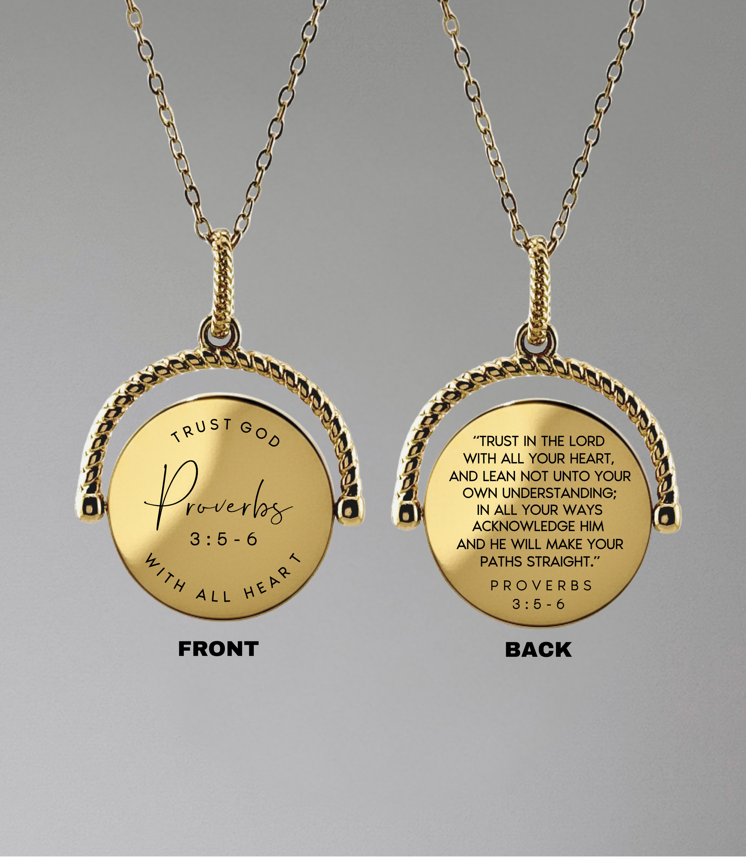 Proverbs 3:5-6 Rotating Round Pendant Necklace