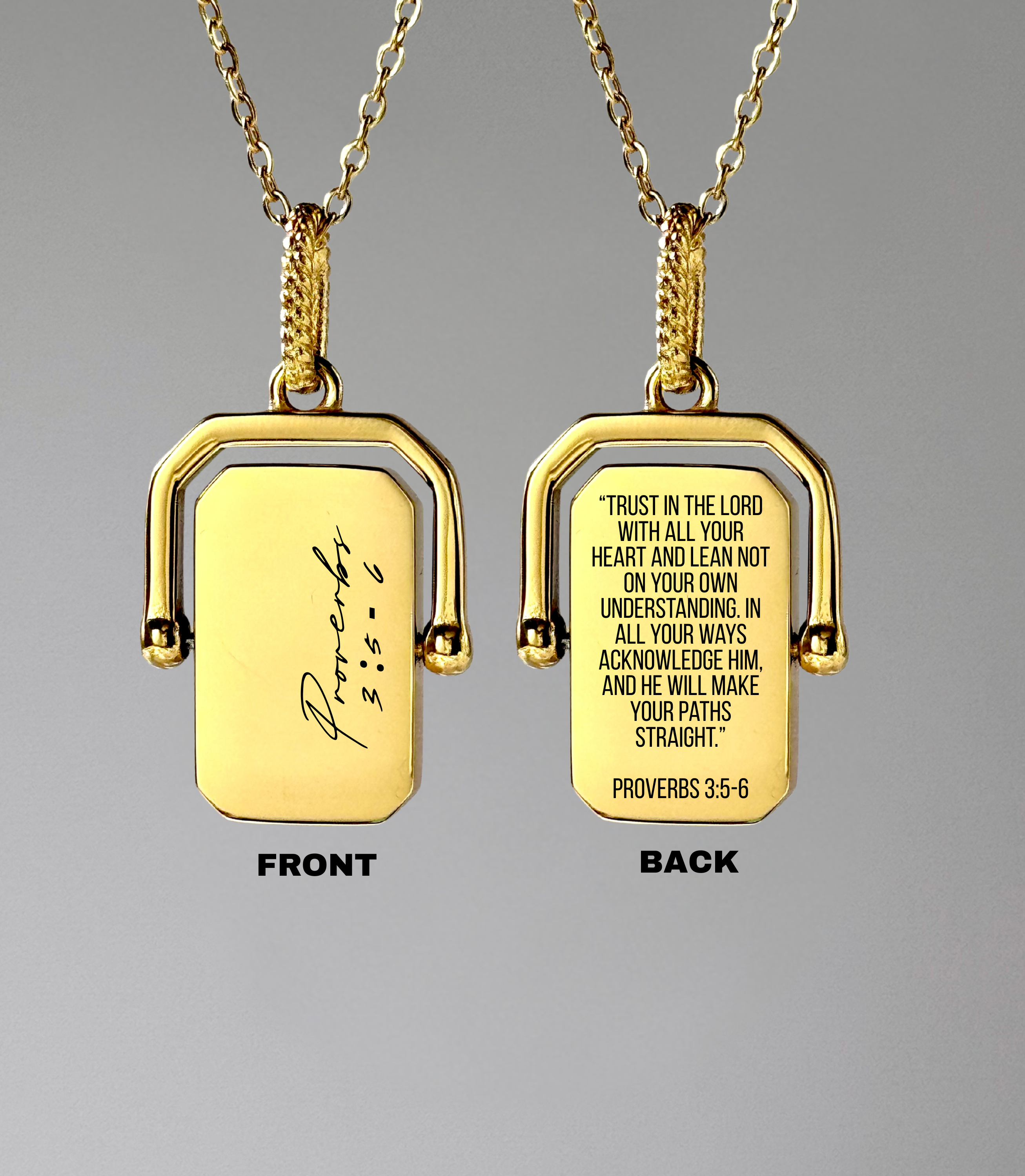 Proverbs 3:5-6 Rotating Rectangle Pendant Necklace