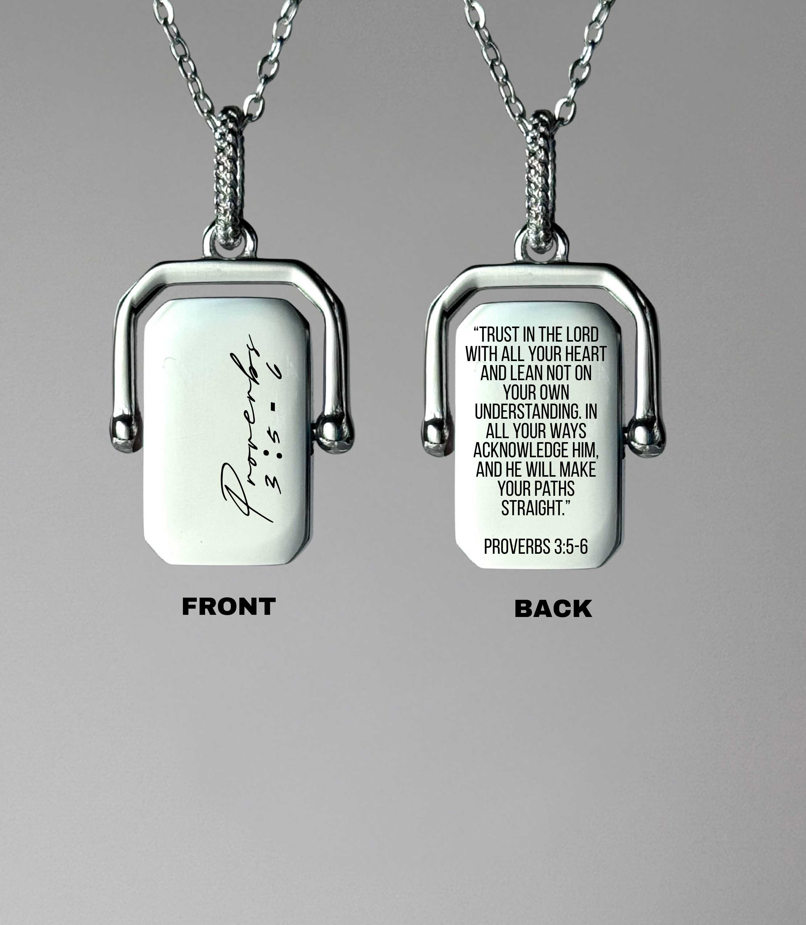 Proverbs 3:5-6 Rotating Rectangle Pendant Necklace