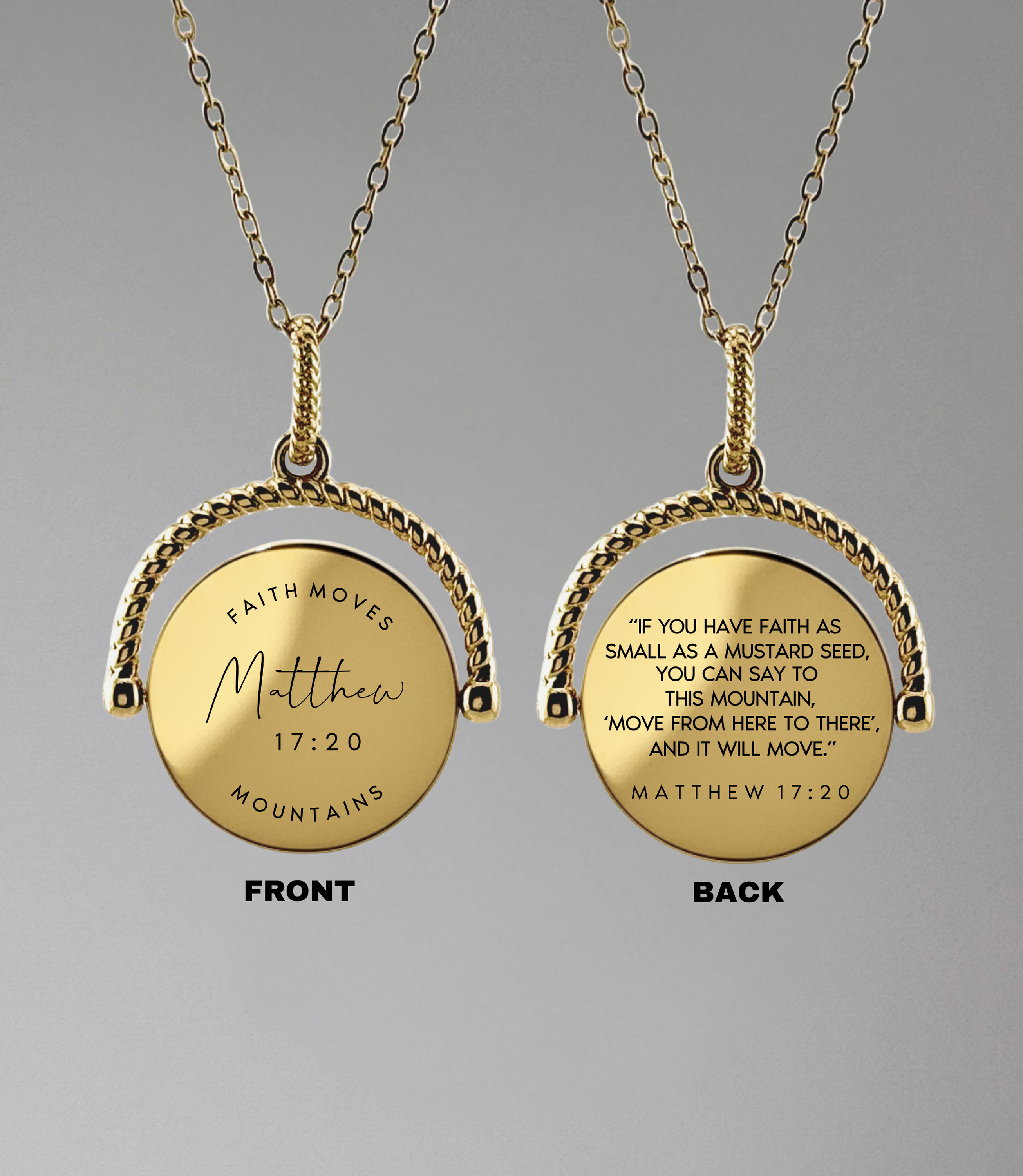 Matthew 17:20 Rotating Round Pendant Necklace