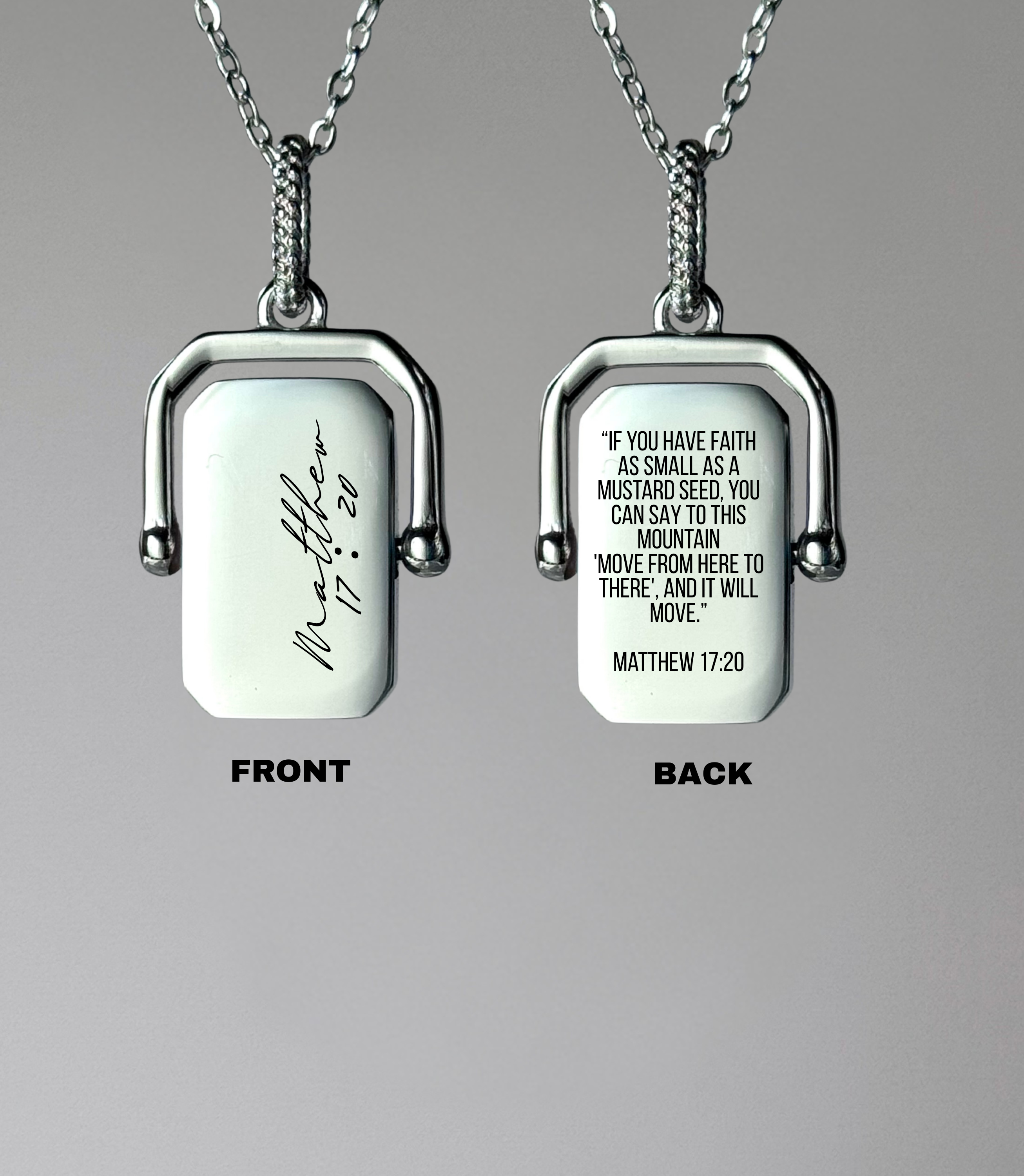 Matthew 11:20 Rotating Rectangle Pendant Necklace