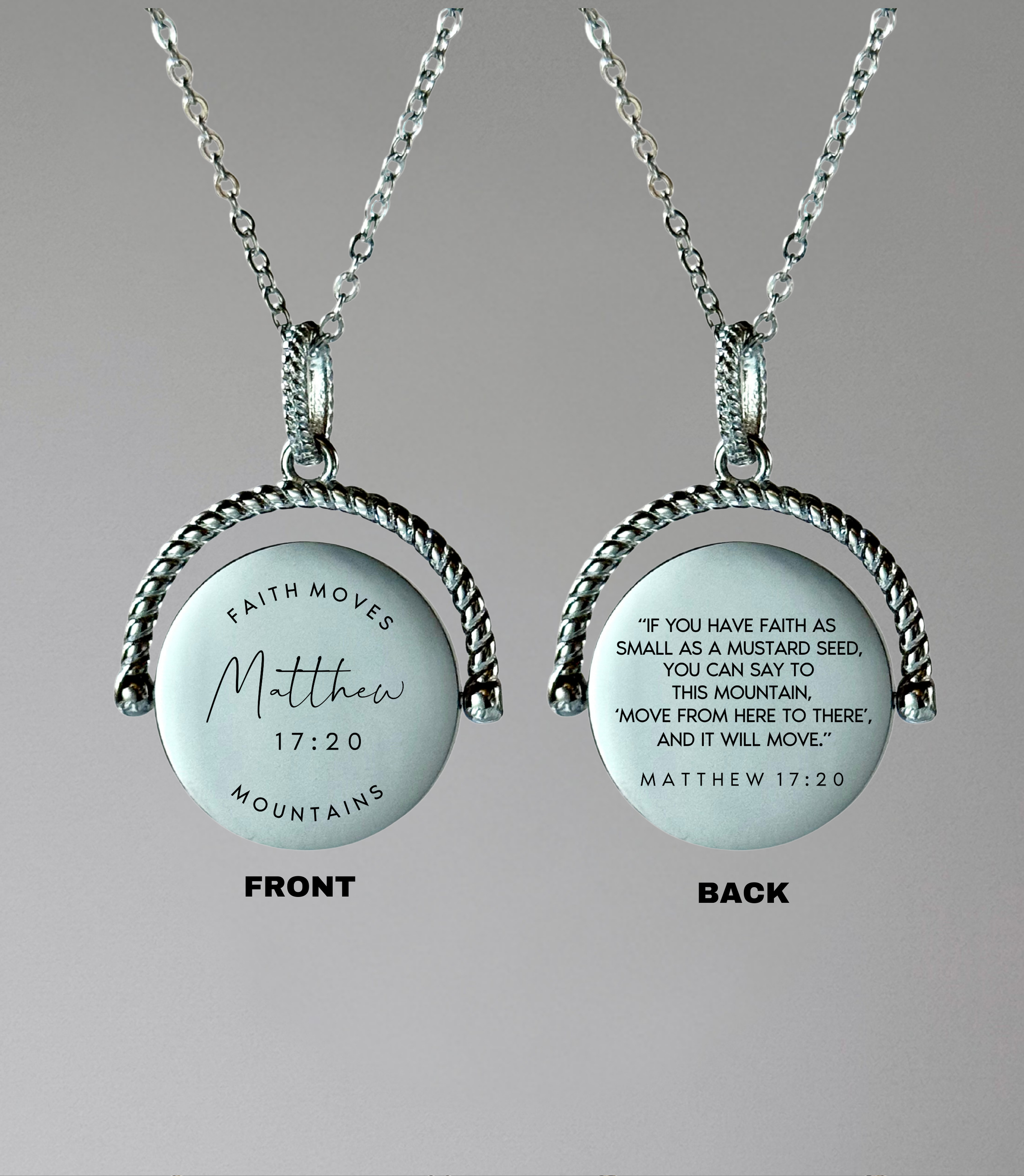 Matthew 17:20 Rotating Round Pendant Necklace