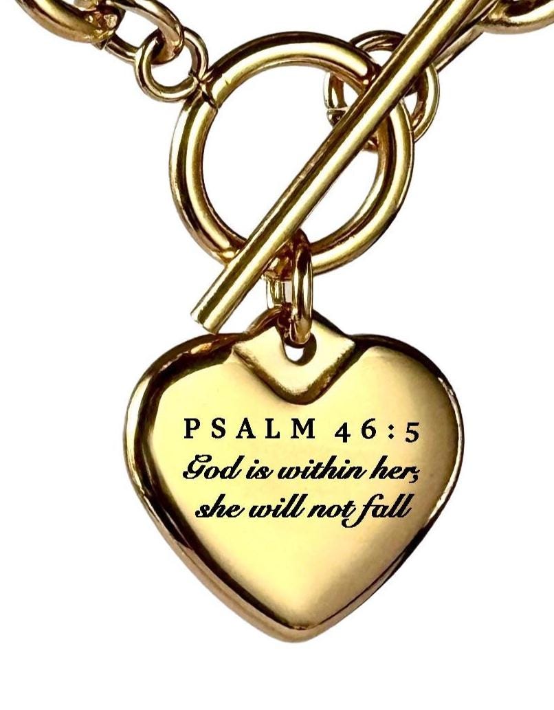 Psalm 46:5 Personalized Bible Verse Heart Necklace or Bracelet
