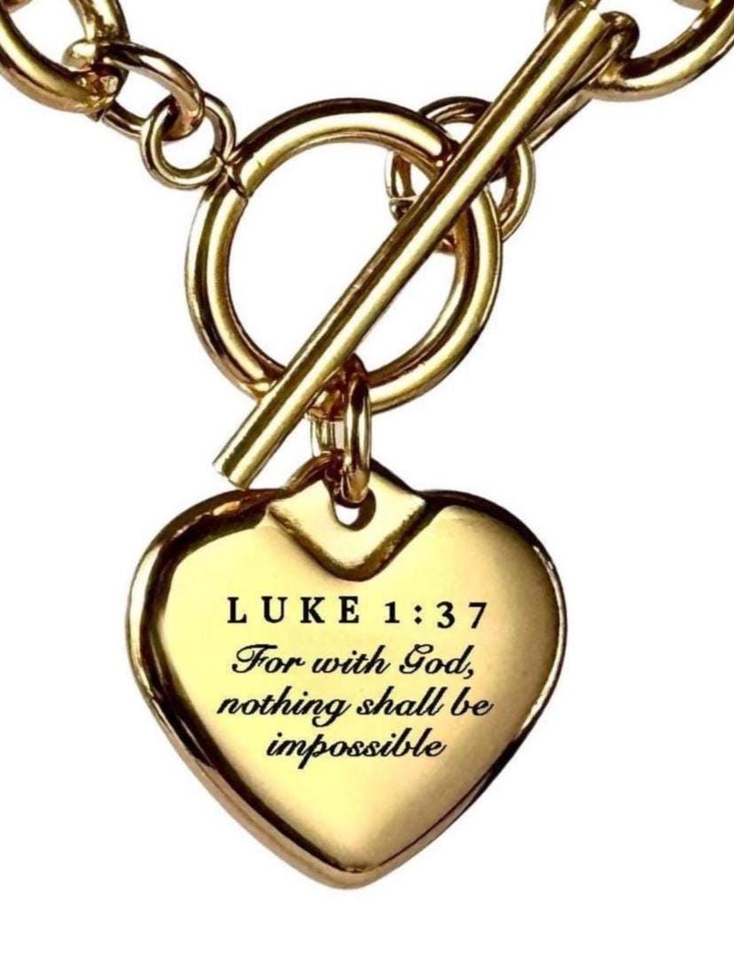 Luke 1:37 Personalized Bible Verse Heart Necklace or Bracelet