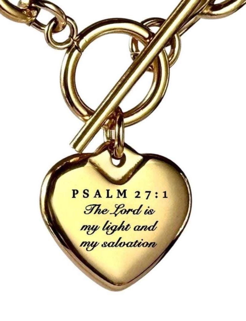 Psalm 27:1 Personalized Bible Verse Heart Necklace or Bracelet