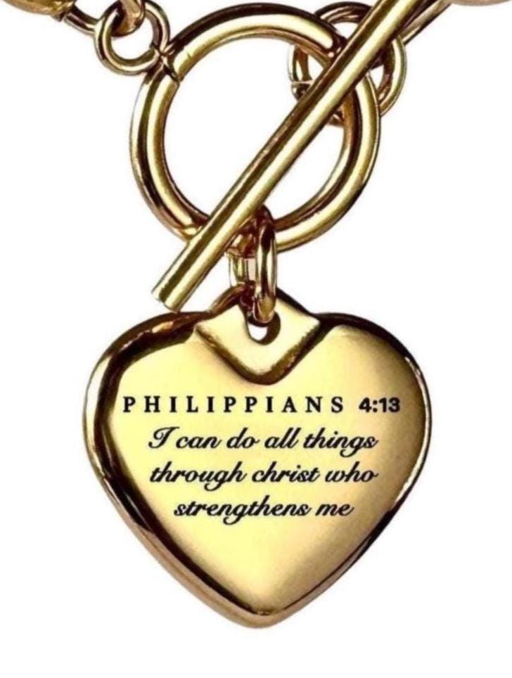Philippians 4:13 Personalized Bible Verse Heart Necklace or Bracelet