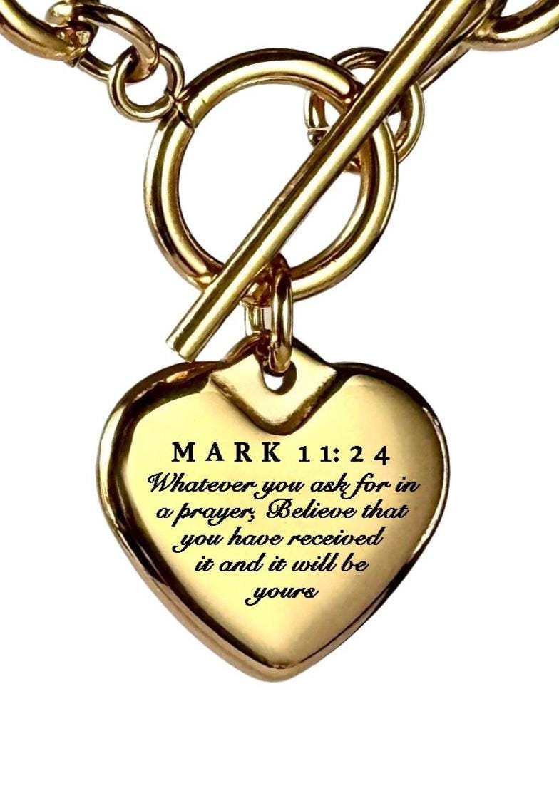 Matthew 11:24 Personalized Bible Verse Heart Necklace or Bracelet