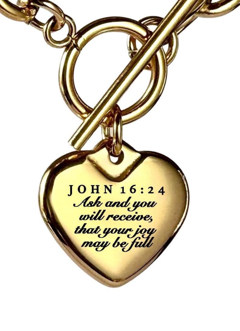 John 16:24 Personalized Bible Verse Heart Necklace or Bracelet