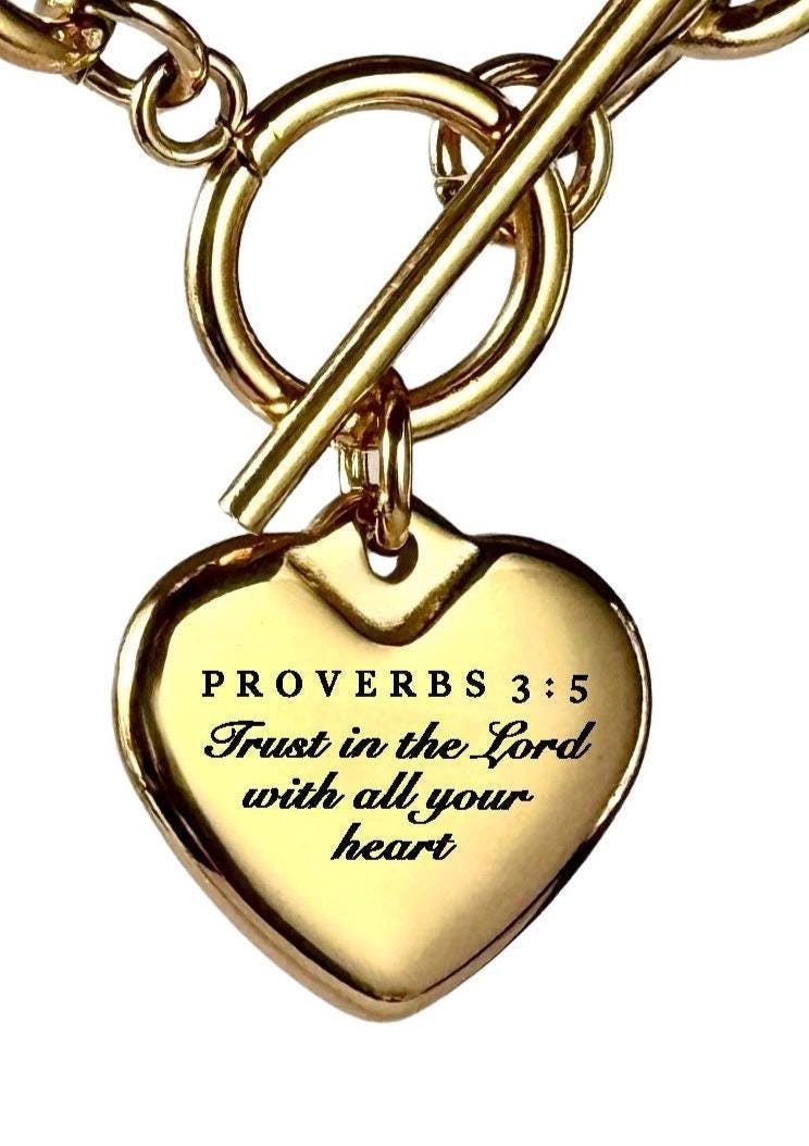 Proverbs 3:5 Personalized Bible Verse Heart Necklace or Bracelet