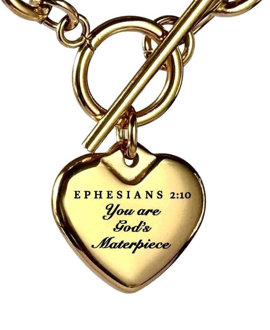 Ephesians 2:10 Personalized Bible Verse Heart Necklace or Bracelet